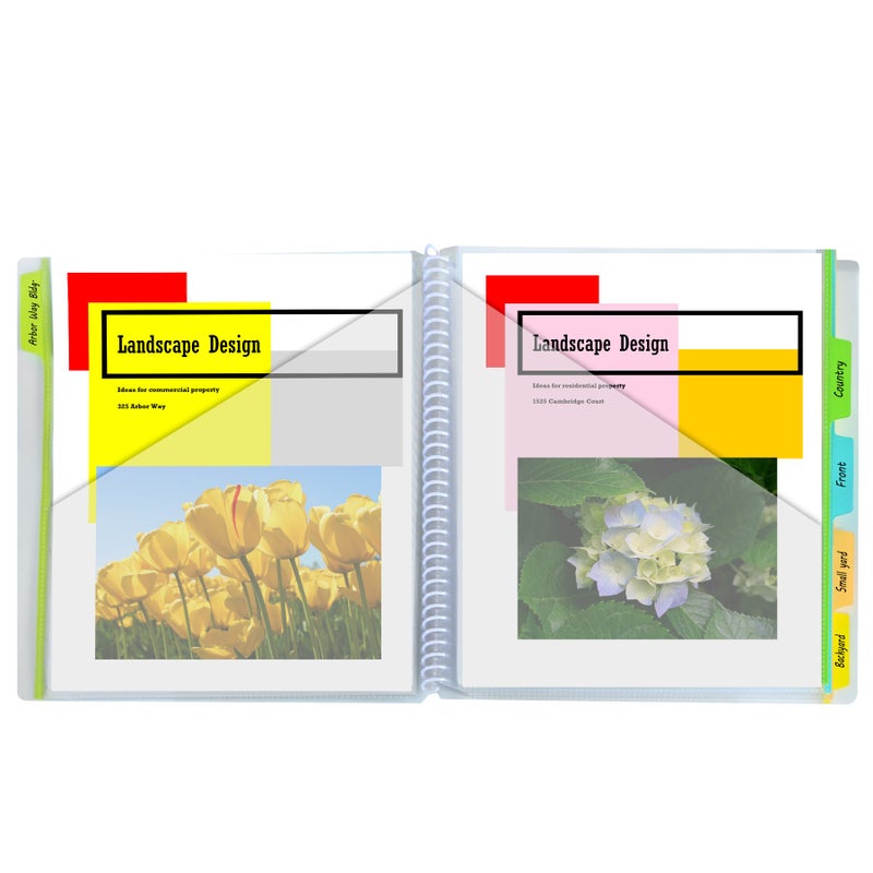C-Line 10-Pocket Poly Portfolio with Write-on Tabs, Spiral-Bound, 5-Tab, Clear with Assorted Color Tabs, 1 Each (33650) - Image 2